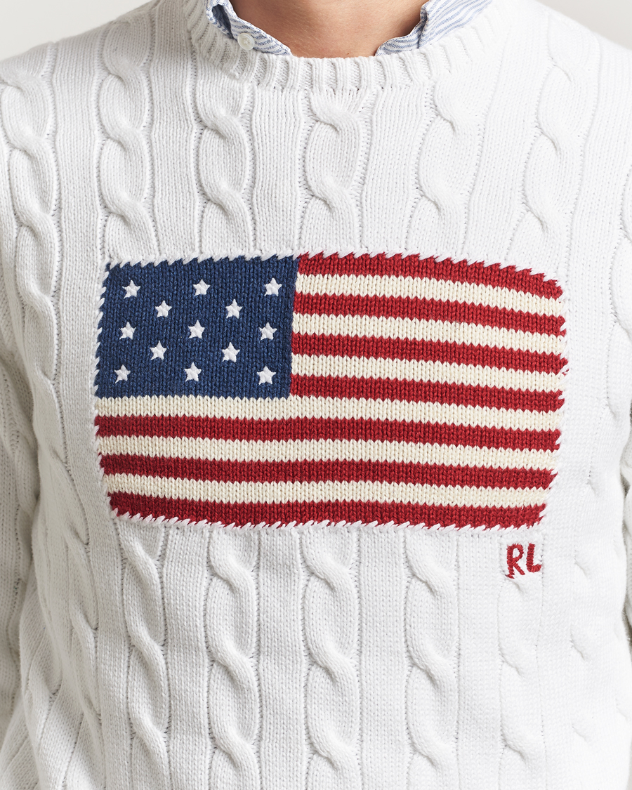 Hombres | Jerséis y prendas de punto | Polo Ralph Lauren | Cotton Cable Flag Sweater Ceramic White