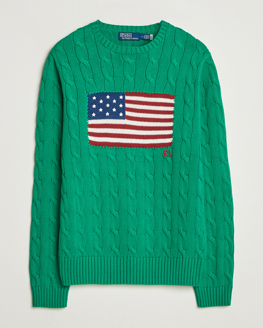 Hombres | Jerséis y prendas de punto | Polo Ralph Lauren | Cotton Cable Flag Sweater Billiard Green