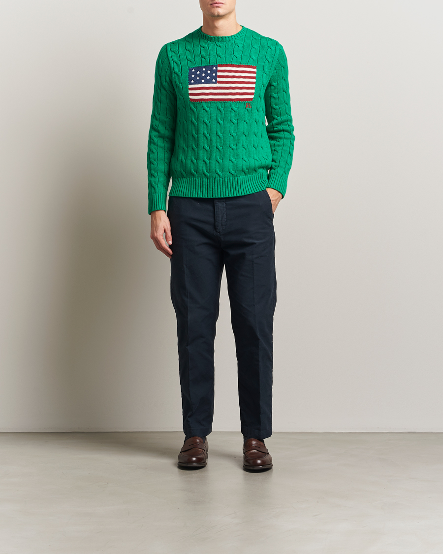 Hombres | Jerséis y prendas de punto | Polo Ralph Lauren | Cotton Cable Flag Sweater Billiard Green