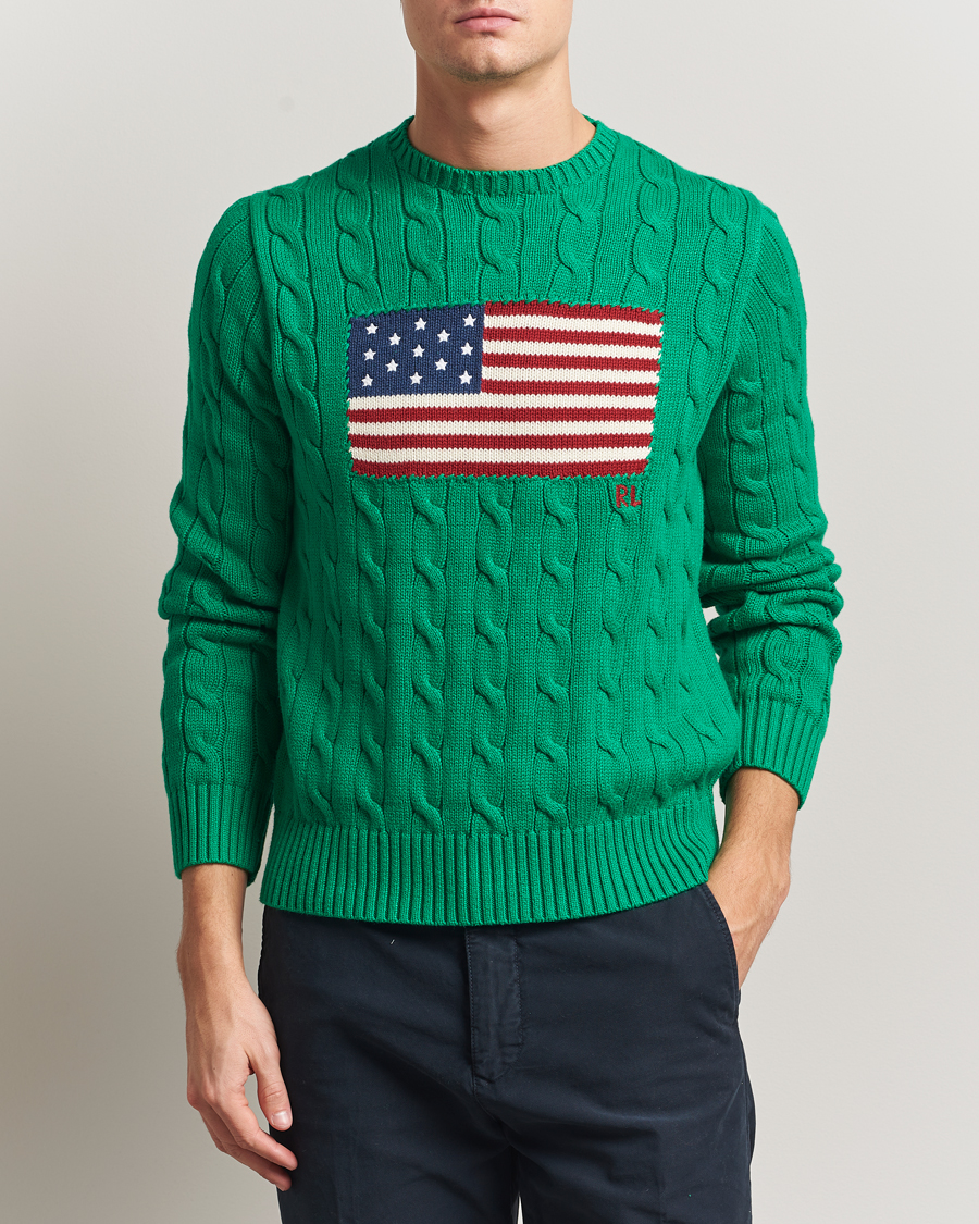 Hombres | Jerséis y prendas de punto | Polo Ralph Lauren | Cotton Cable Flag Sweater Billiard Green