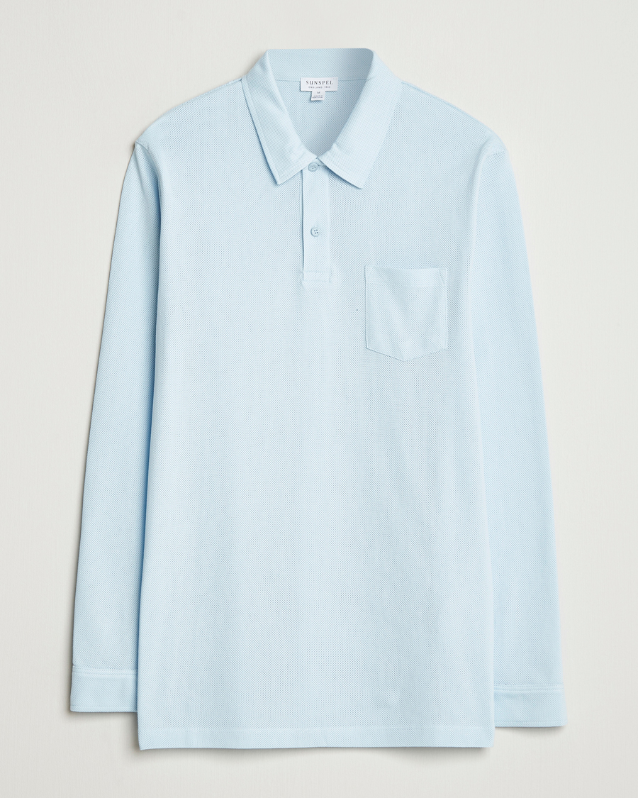 Hombres | Polos | Sunspel | Long Sleeve Riviera Polo Shirt Frost Blue