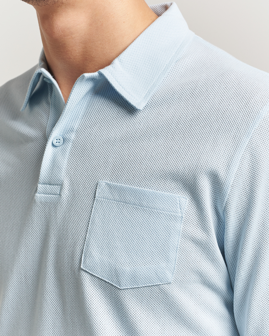 Hombres | Polos | Sunspel | Long Sleeve Riviera Polo Shirt Frost Blue