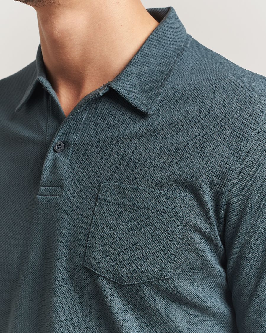 Hombres | Polos | Sunspel | Long Sleeve Riviera Polo Shirt Dark Petrol