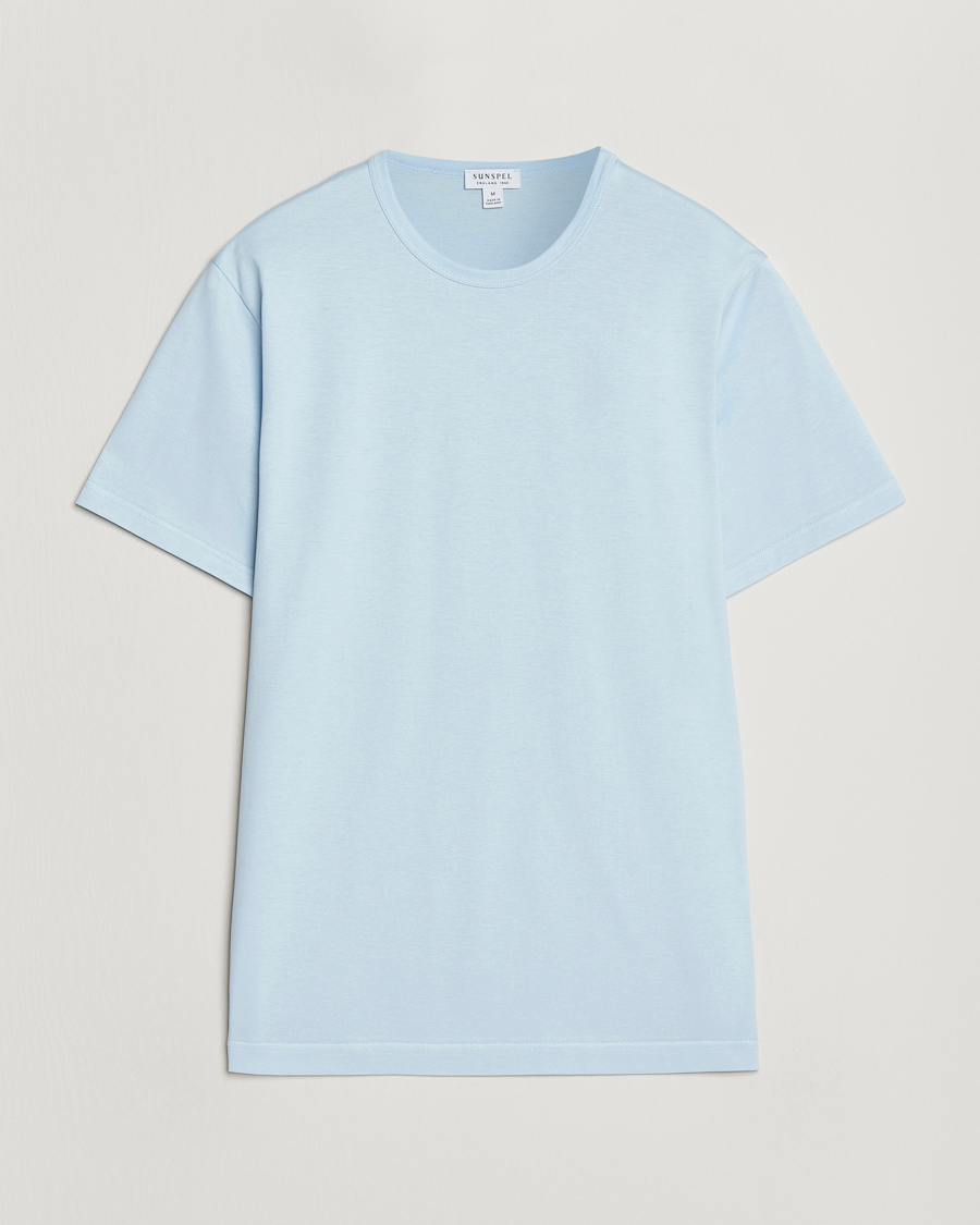 Hombres | Camisetas | Sunspel | Crew Neck Q82 Cotton T-Shirt Frost Blue