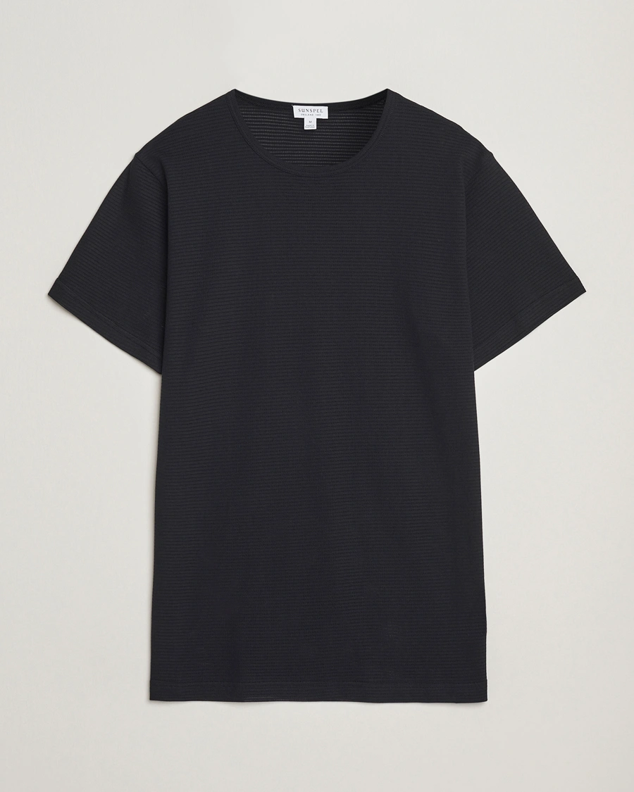 Hombres | Camisetas | Sunspel | Cellular Underwear T-Shirt Black