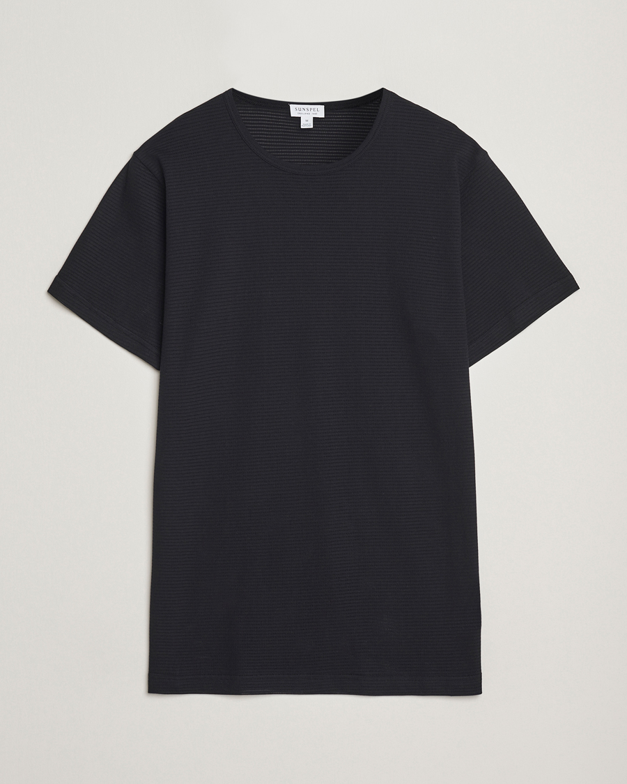 Hombres | Camisetas | Sunspel | Cellular Underwear T-Shirt Black