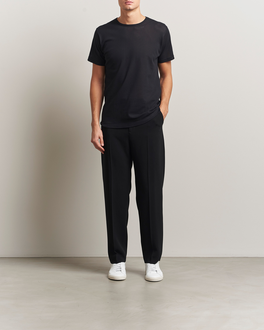Hombres | Camisetas | Sunspel | Cellular Underwear T-Shirt Black