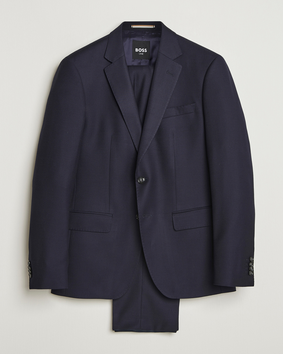 Hombres | Trajes | BOSS BLACK | Huge Structured Wool Suit Dark Blue
