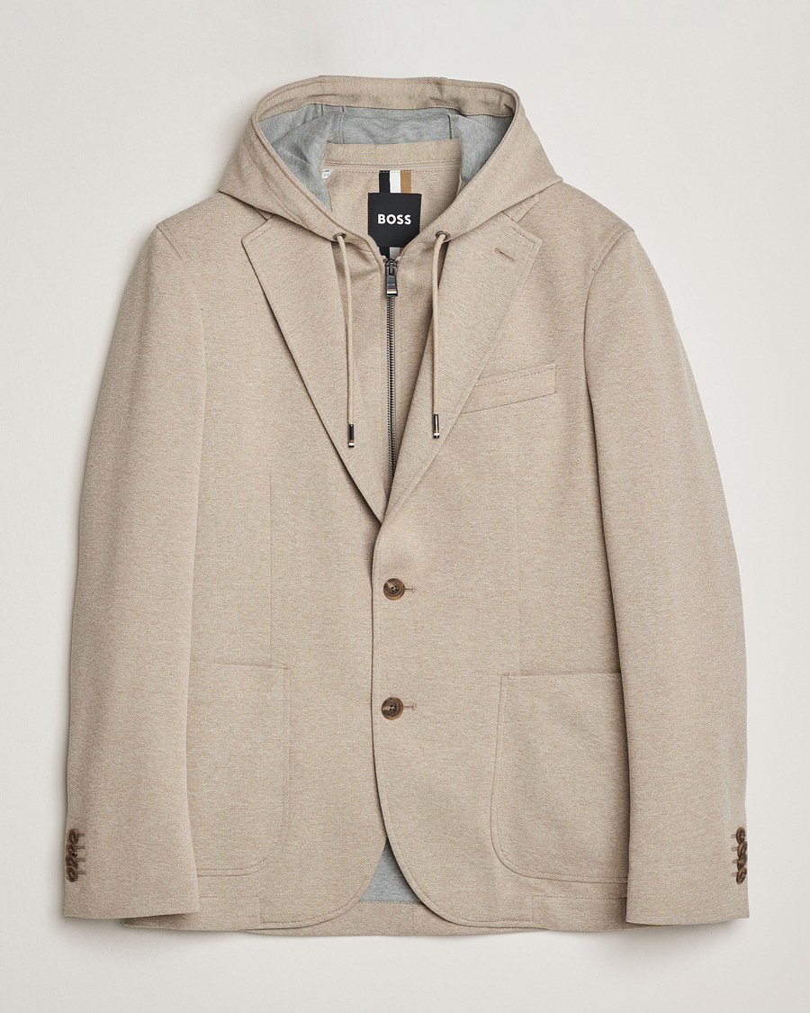 Hombres | Blazers | BOSS BLACK | Hanry Hooded Jersey Blazer Dark Beige