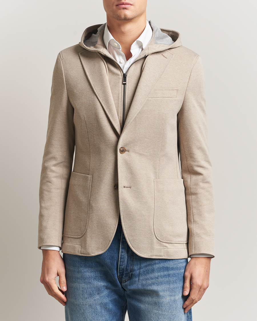 Hombres | Blazers | BOSS BLACK | Hanry Hooded Jersey Blazer Dark Beige