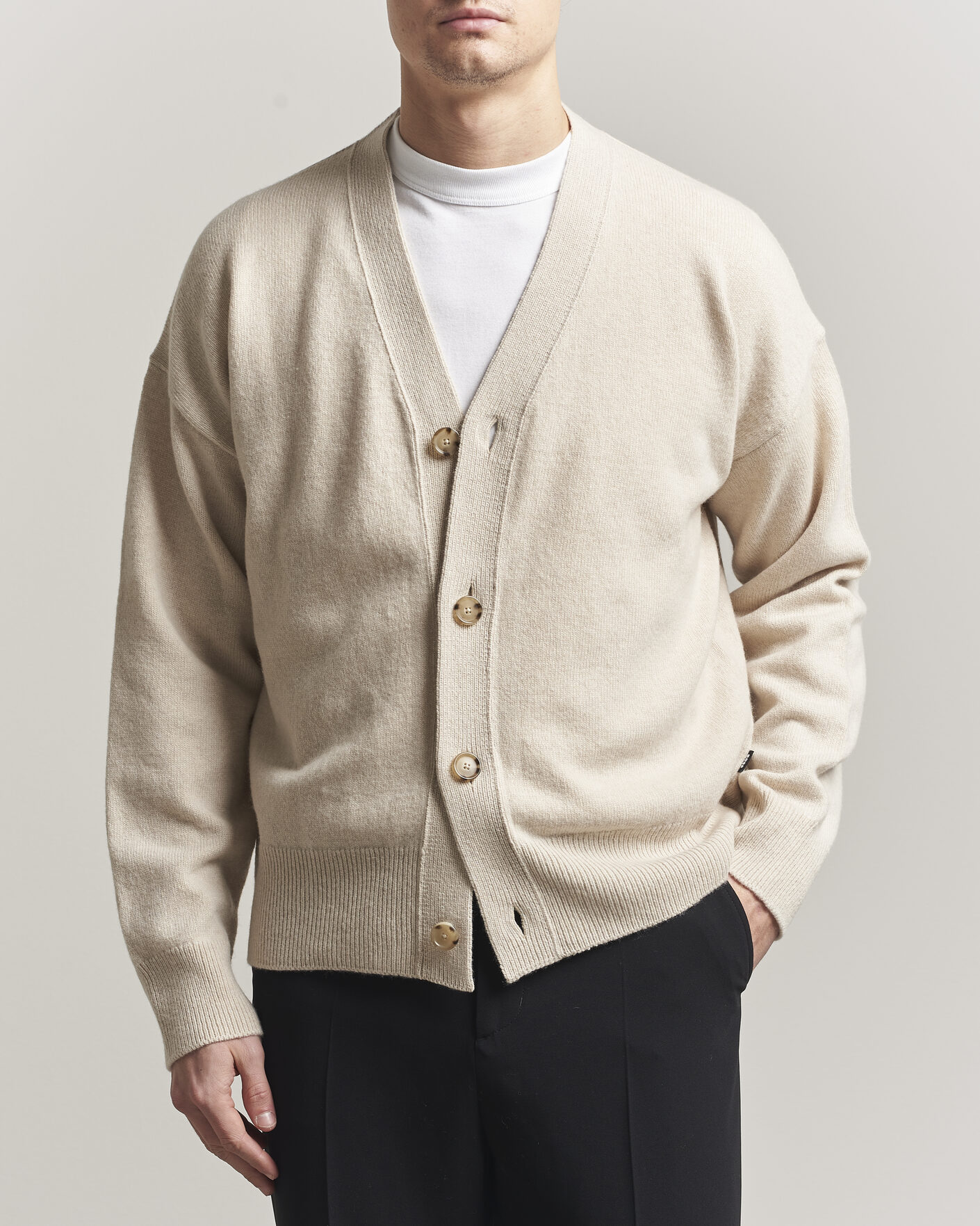 Hombres | Jerséis y prendas de punto | BOSS BLACK | Ucone Wool Knitted Cardigan Open White