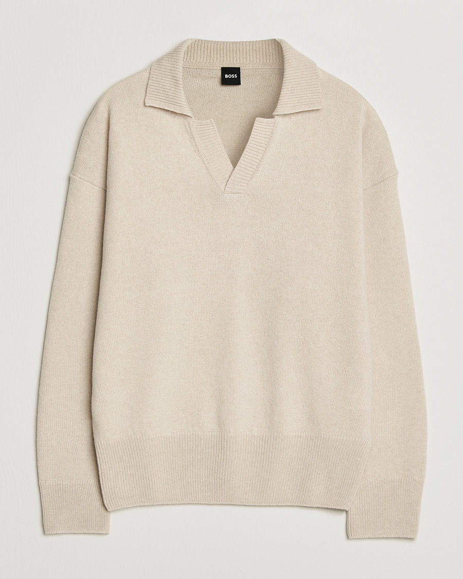 Hombres | Jerséis y prendas de punto | BOSS BLACK | Ucari Wool Knitted Polo Open White