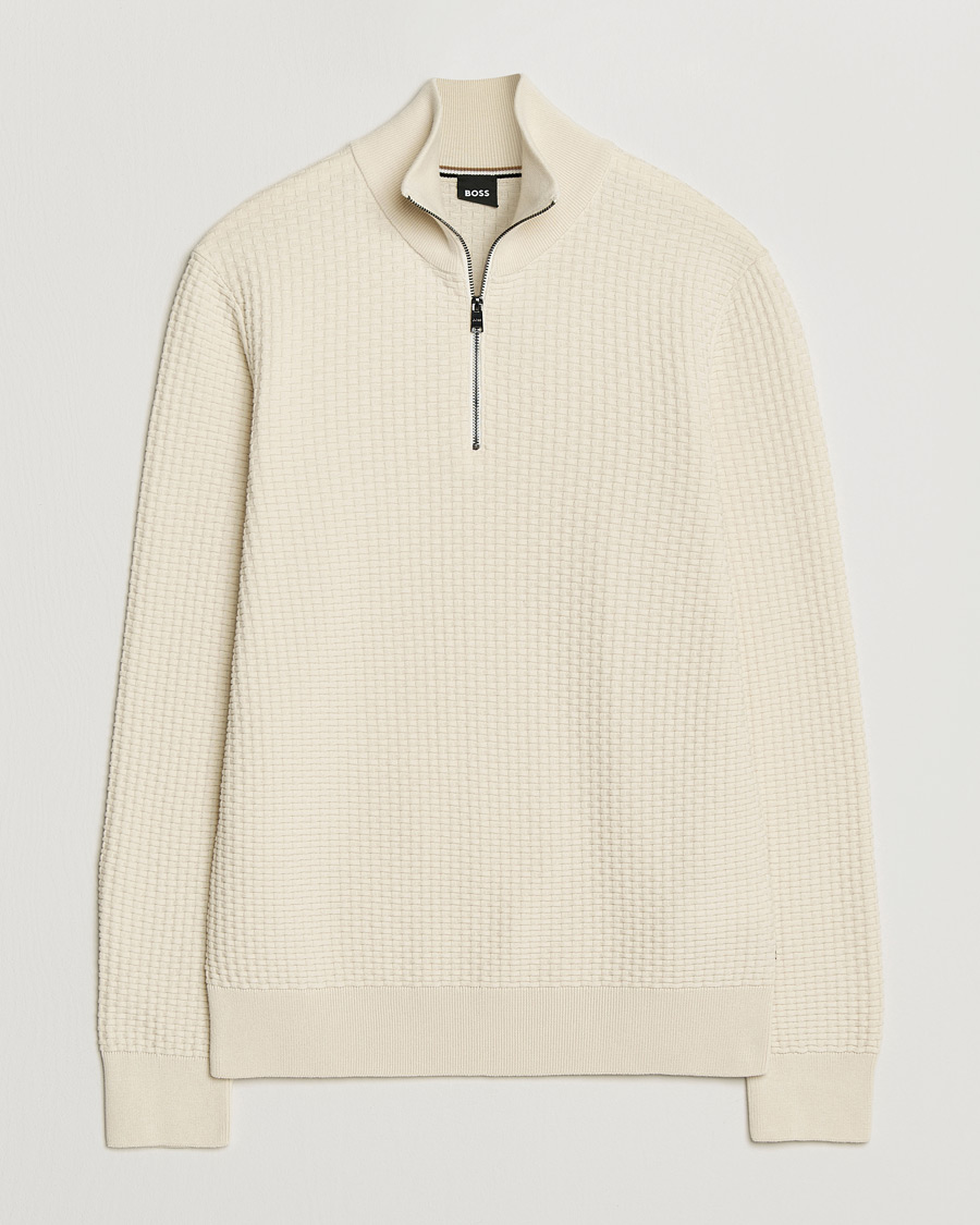 Hombres | Jerséis y prendas de punto | BOSS BLACK | Ulicio Structured Knitted Half Zip Open White