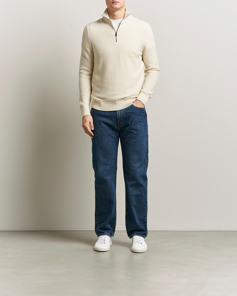 Hombres | Jerséis y prendas de punto | BOSS BLACK | Ulicio Structured Knitted Half Zip Open White