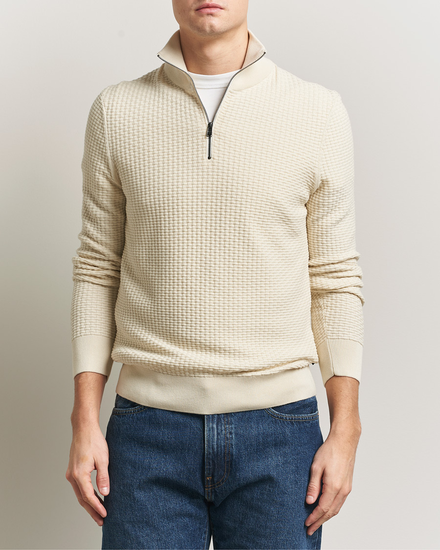 Hombres | Jerséis y prendas de punto | BOSS BLACK | Ulicio Structured Knitted Half Zip Open White