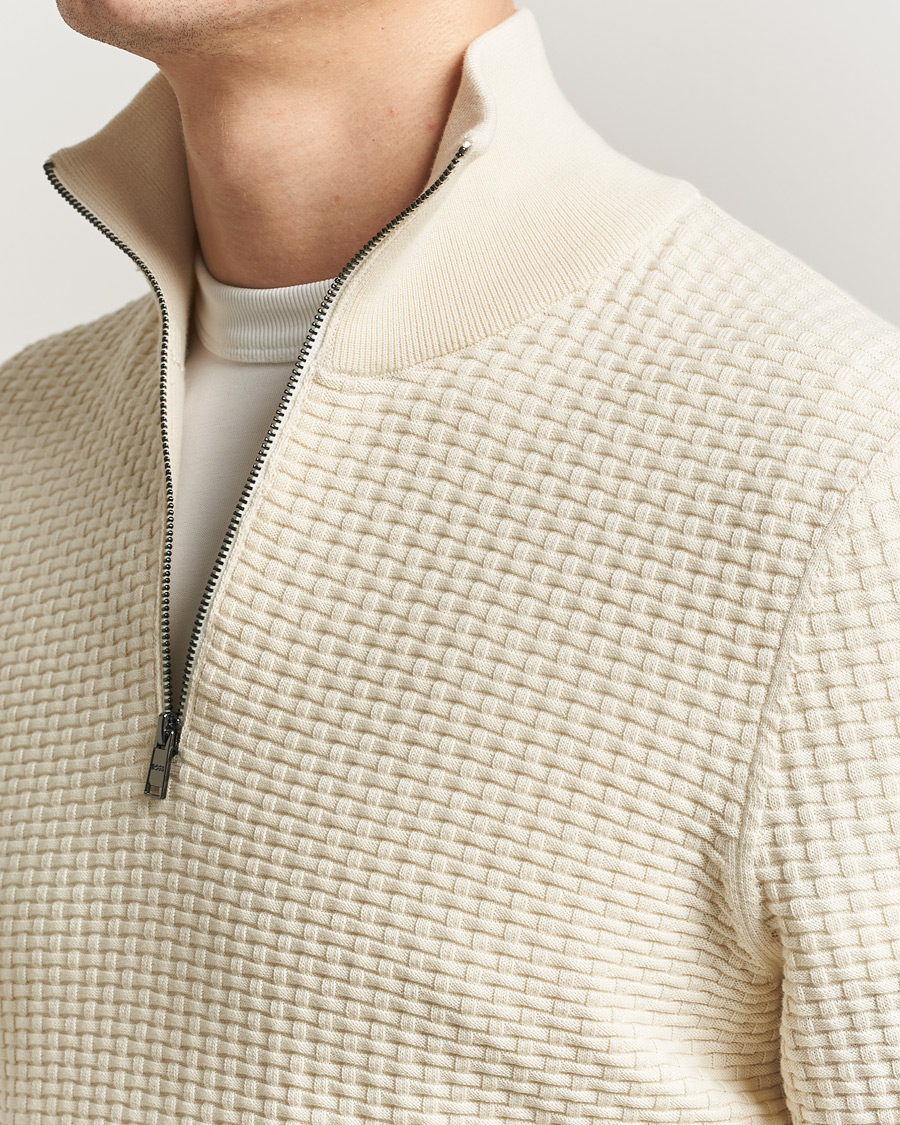 Hombres | Jerséis y prendas de punto | BOSS BLACK | Ulicio Structured Knitted Half Zip Open White
