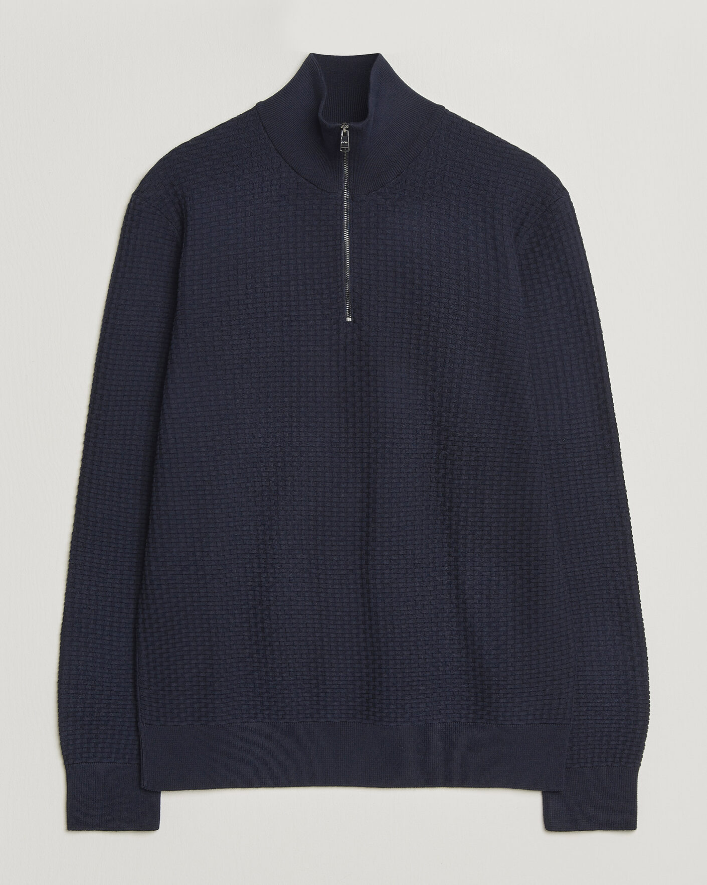 Hombres | Jerséis y prendas de punto | BOSS BLACK | Ulicio Structured Knitted Half Zip Dark Blue