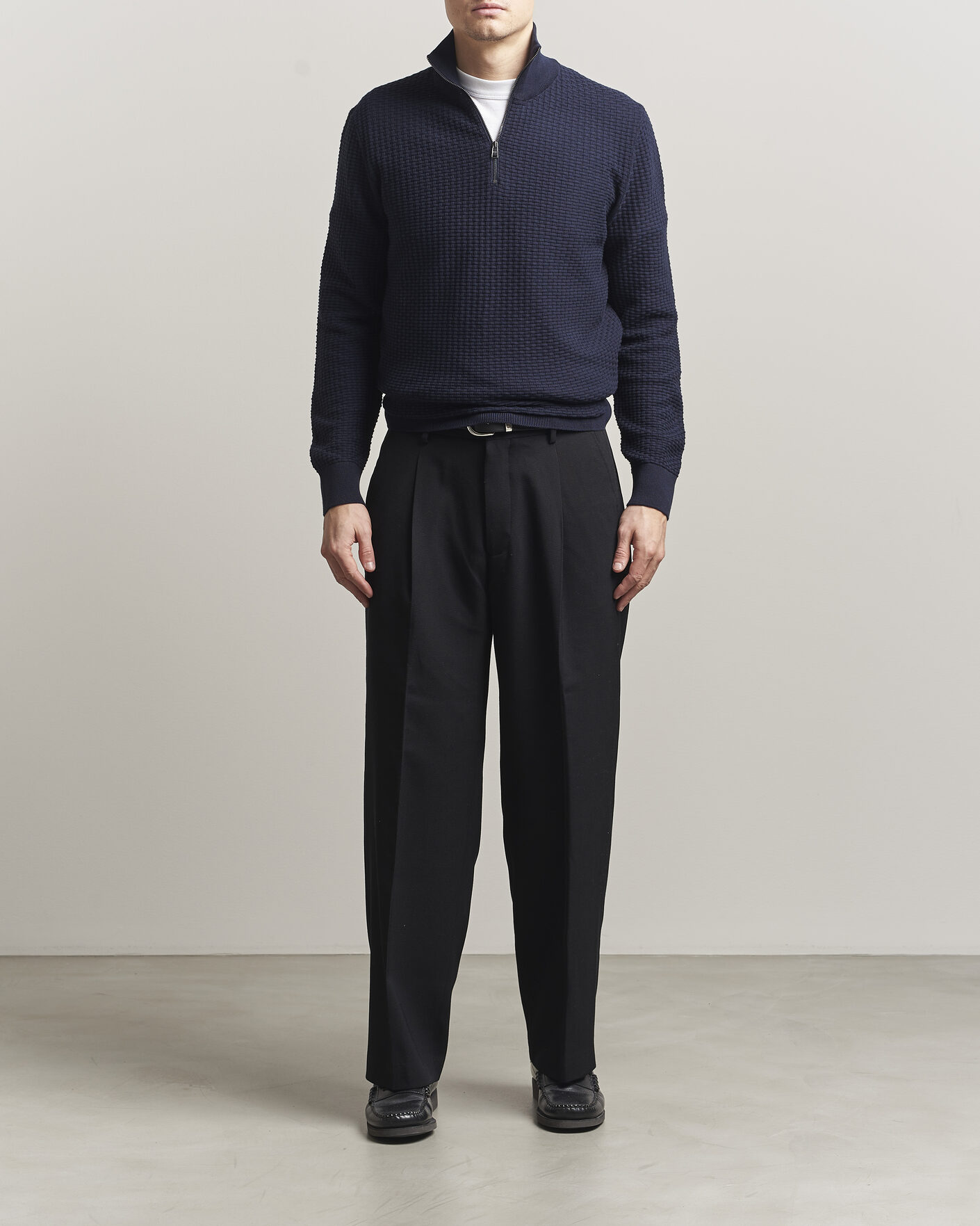 Hombres | Jerséis y prendas de punto | BOSS BLACK | Ulicio Structured Knitted Half Zip Dark Blue