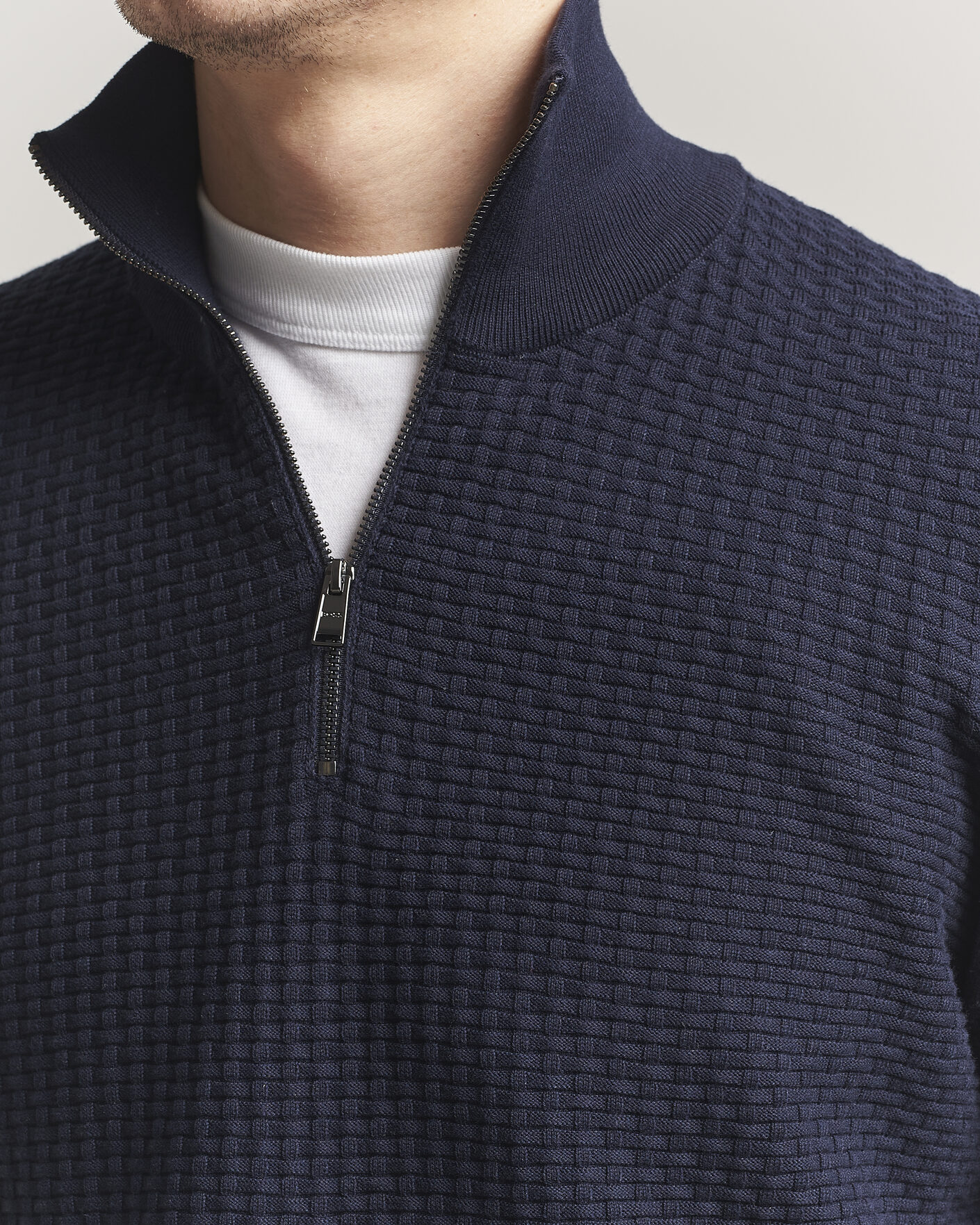 Hombres | Jerséis y prendas de punto | BOSS BLACK | Ulicio Structured Knitted Half Zip Dark Blue