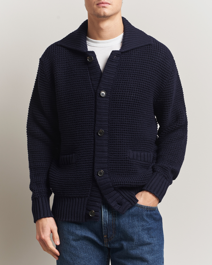 Hombres | Jerséis y prendas de punto | BOSS BLACK | Ulivi Heavy Knitted Cardigan Dark Blue