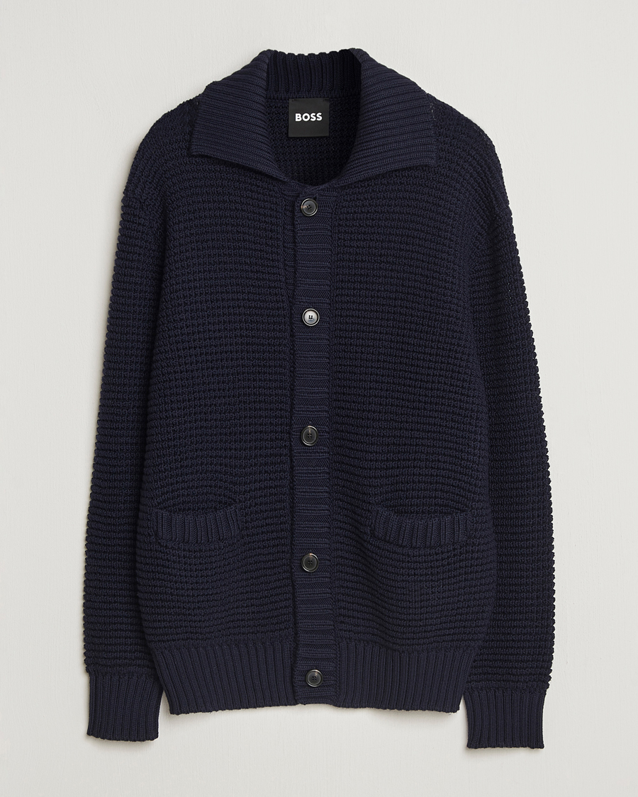 Hombres | Jerséis y prendas de punto | BOSS BLACK | Ulivi Heavy Knitted Cardigan Dark Blue