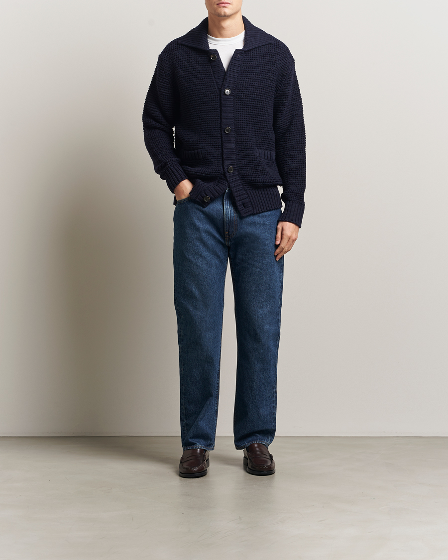 Hombres | Jerséis y prendas de punto | BOSS BLACK | Ulivi Heavy Knitted Cardigan Dark Blue