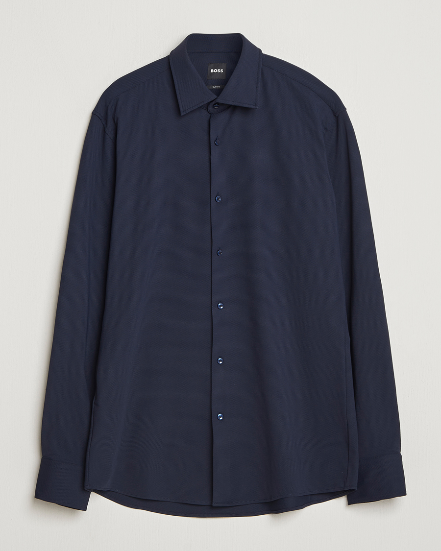 Hombres | Camisas | BOSS BLACK | Hank Structured Jersey Shirt Dark Blue