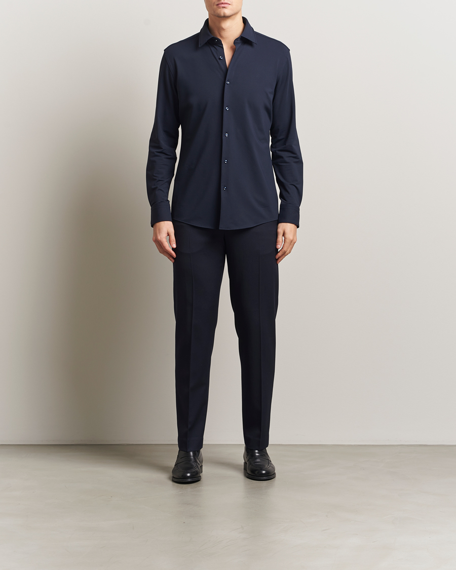 Hombres | Camisas | BOSS BLACK | Hank Structured Jersey Shirt Dark Blue