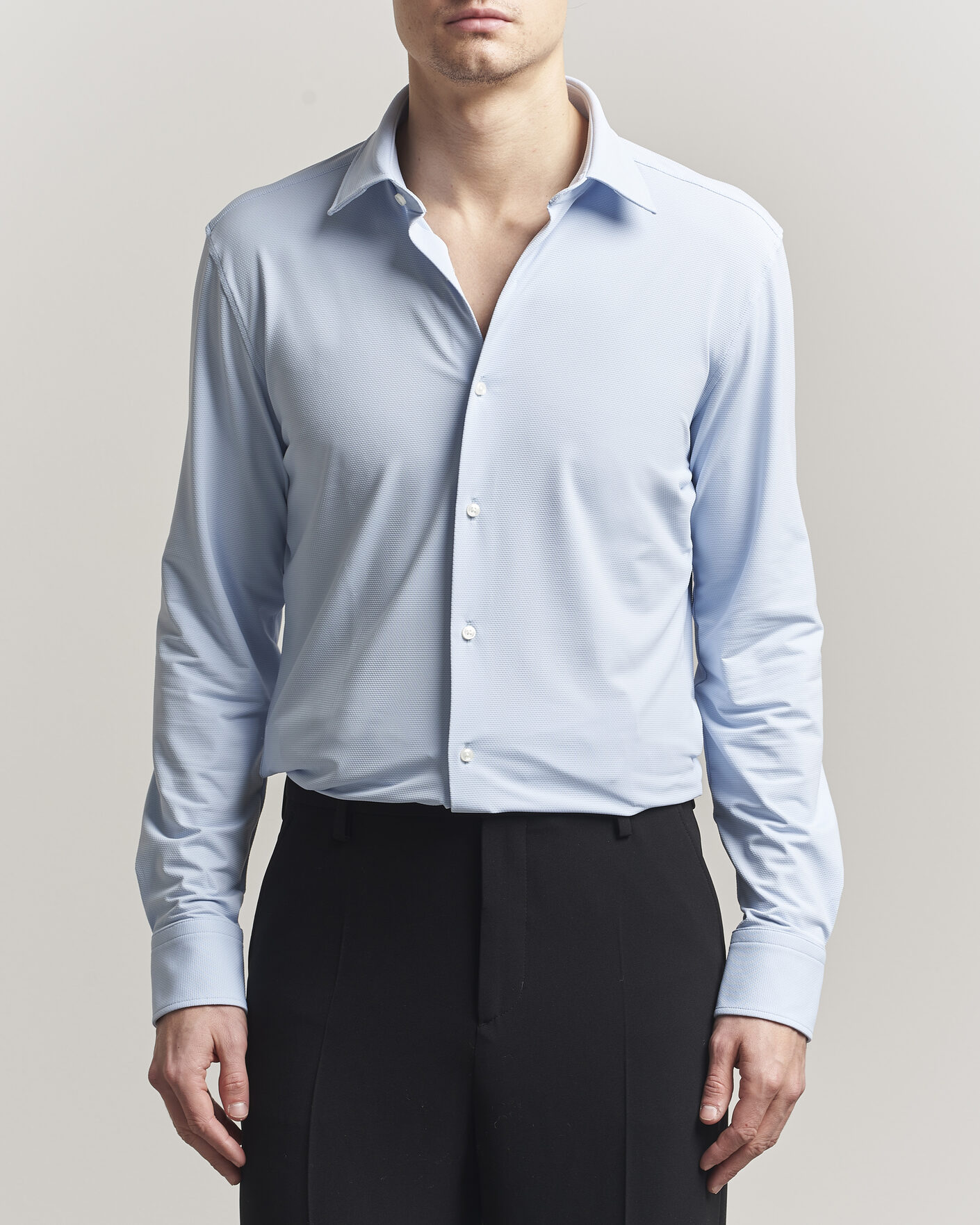Hombres | Camisas | BOSS BLACK | Hank Structured Jersey Shirt Light Blue