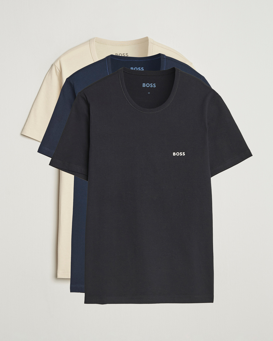 Hombres | Camisetas | BOSS BLACK | 3-Pack Crew Neck T-Shirt Beige/Navy/Black