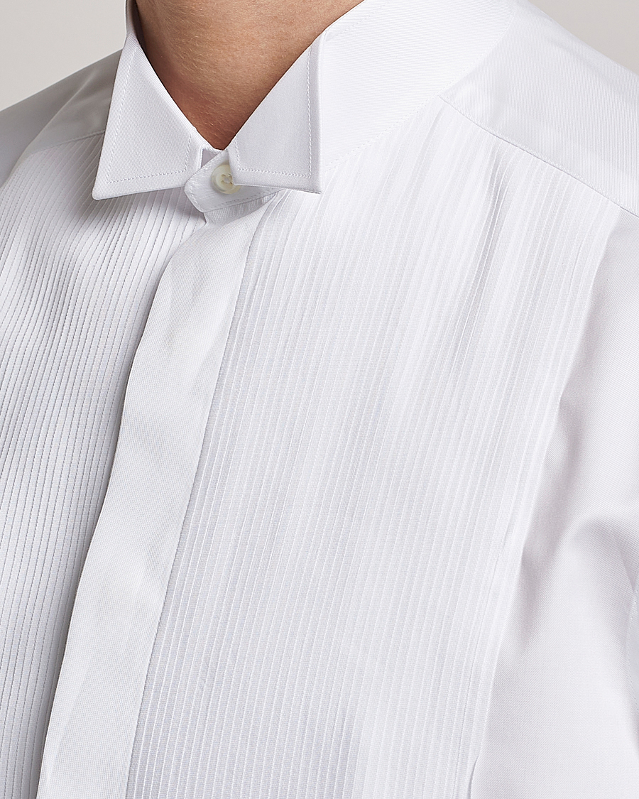 Hombres | Camisas | Stenströms | Slimline Stand Up Collar Plissè Shirt White