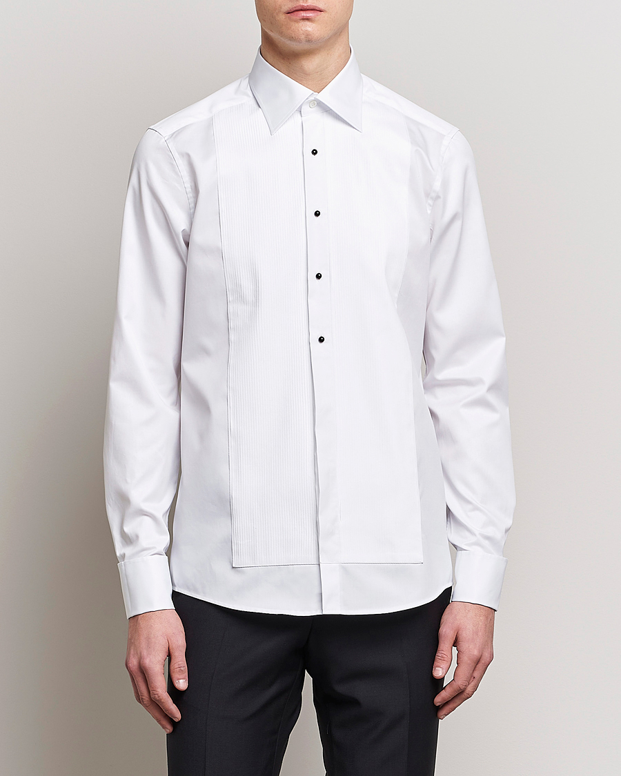 Hombres | Camisas | Stenströms | Slimline Open Smoking Shirt White