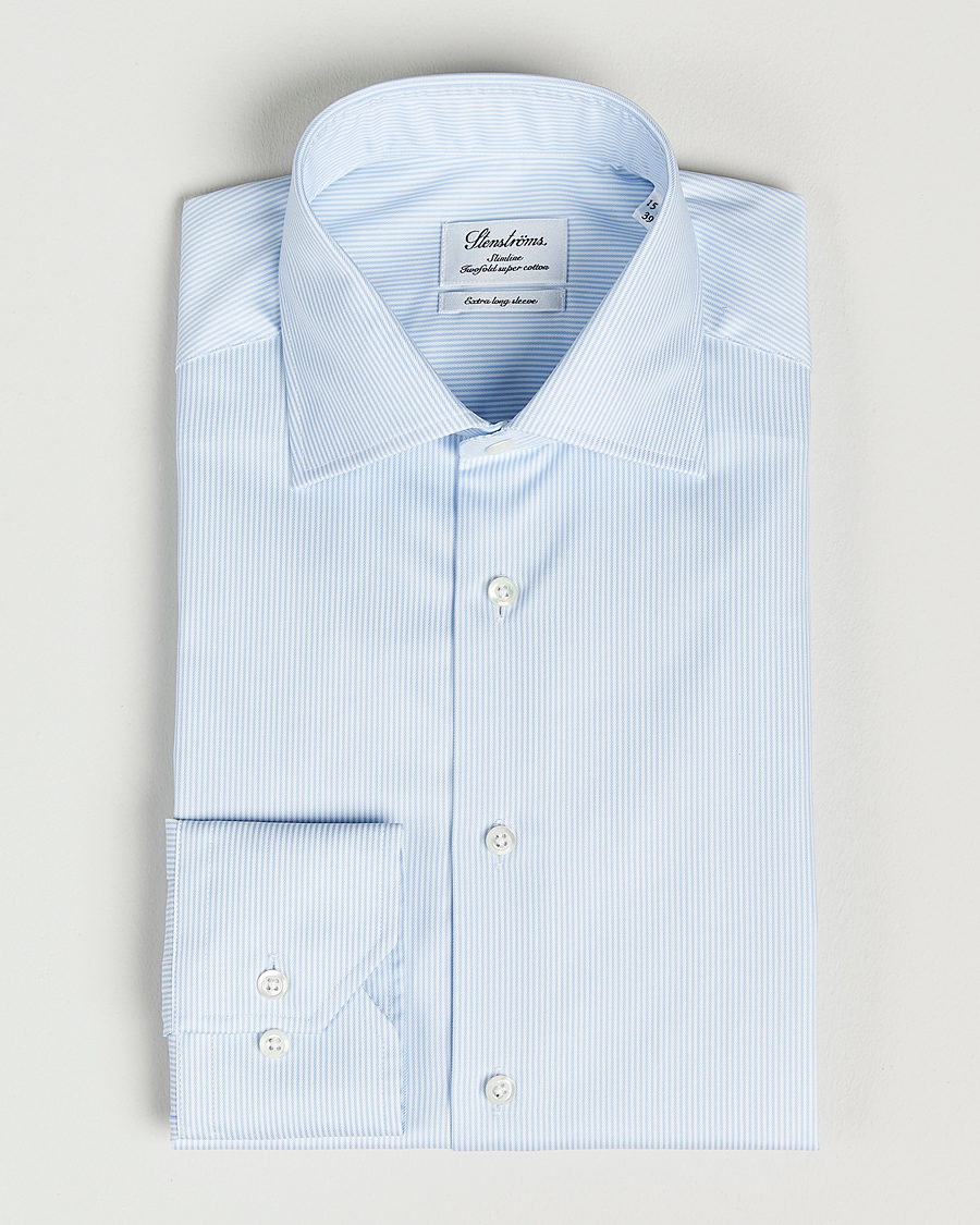 Hombres | Camisas | Stenströms | Slimline X-Long Sleeve Shirt White/Blue