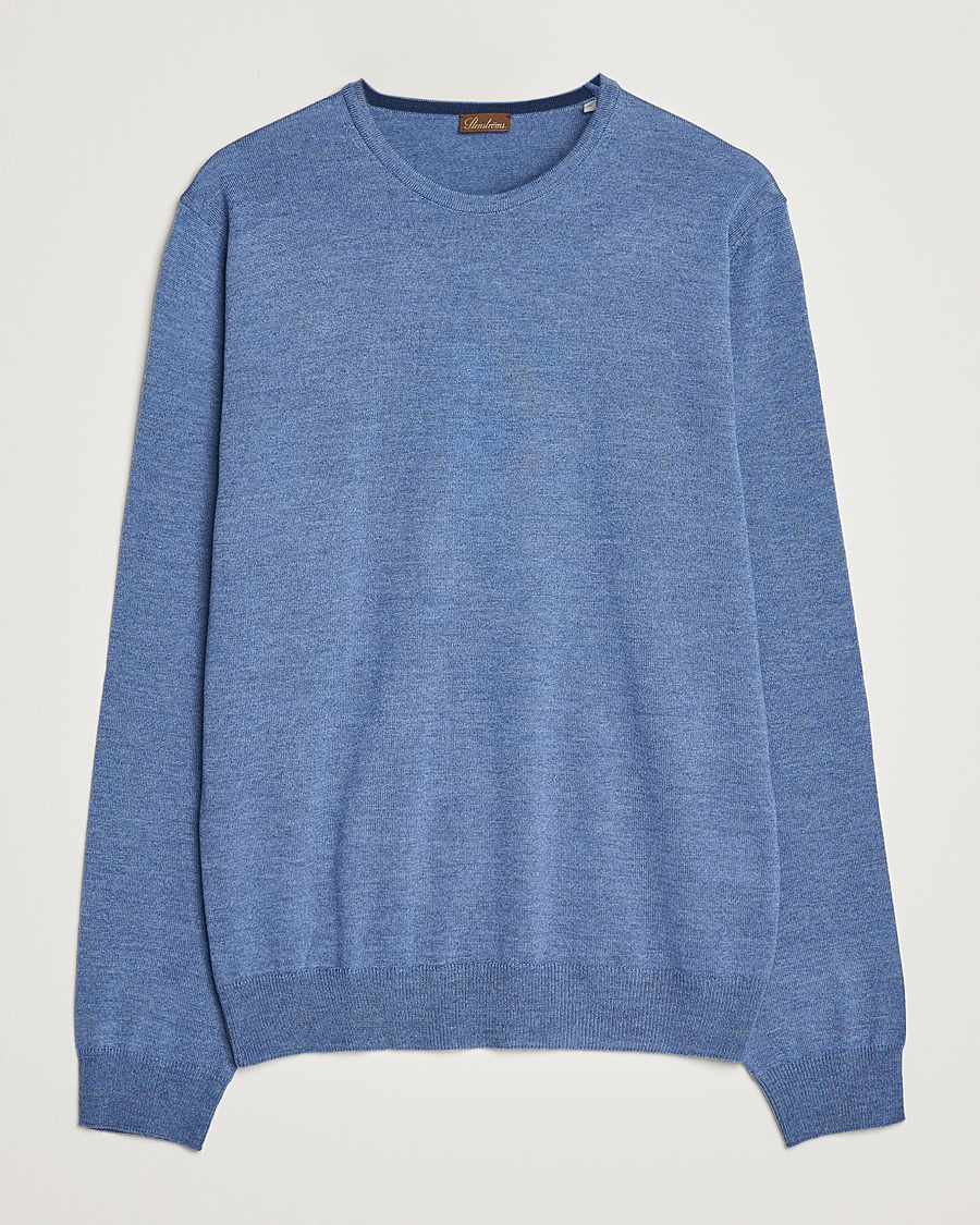 Hombres | Jerséis y prendas de punto | Stenströms | Merino Patch Crew Neck Blue/Blue