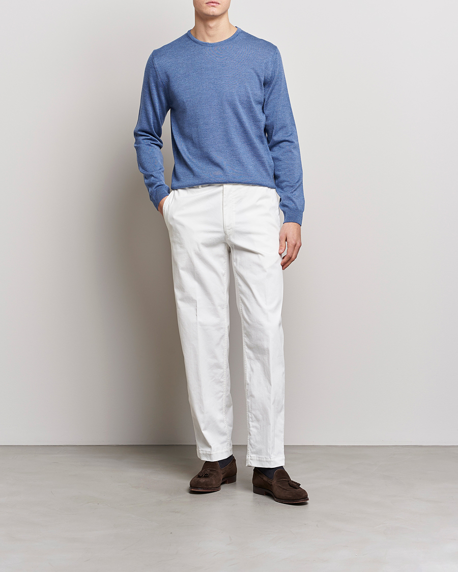 Hombres | Jerséis y prendas de punto | Stenströms | Merino Patch Crew Neck Blue/Blue