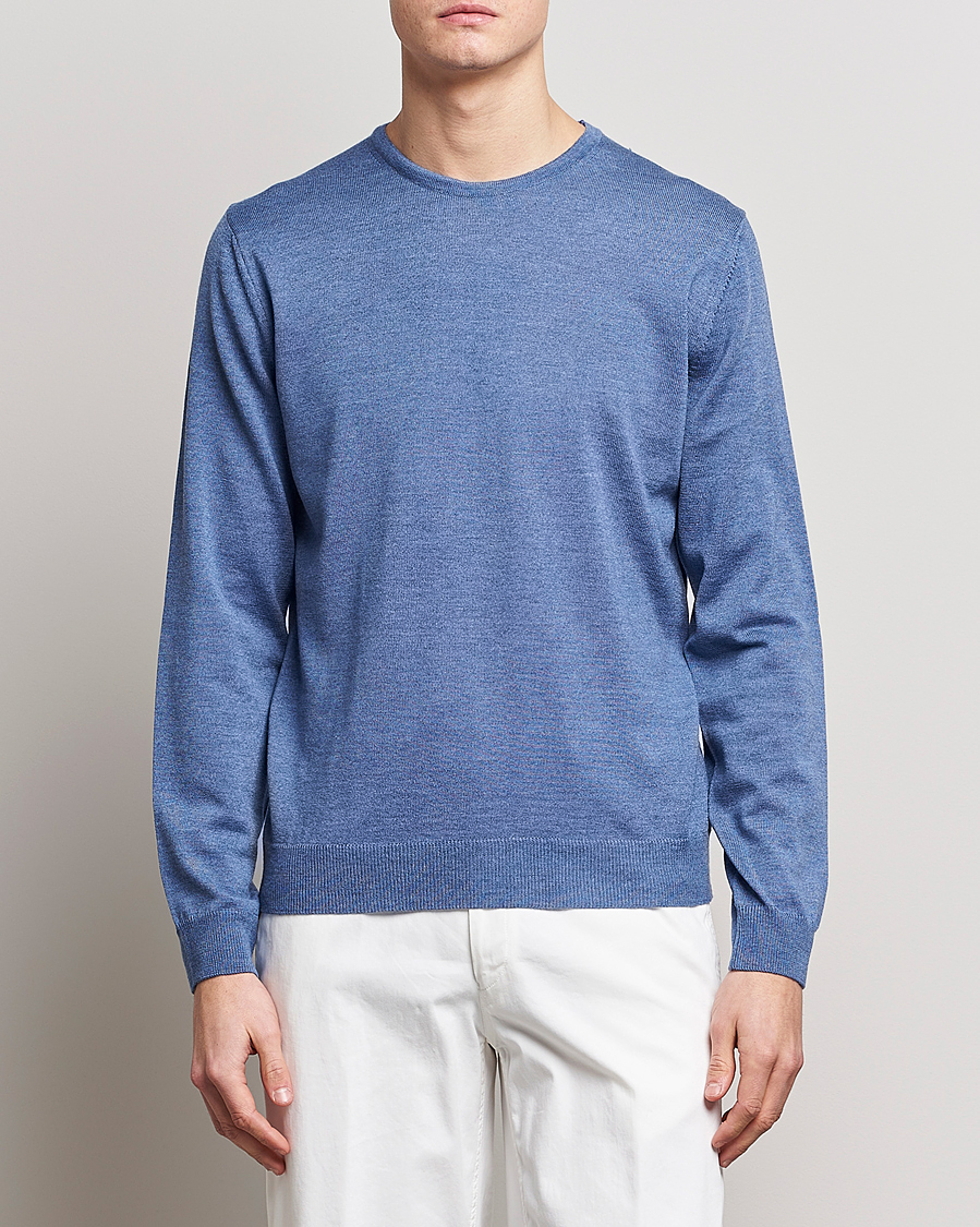 Hombres | Jerséis y prendas de punto | Stenströms | Merino Patch Crew Neck Blue/Blue