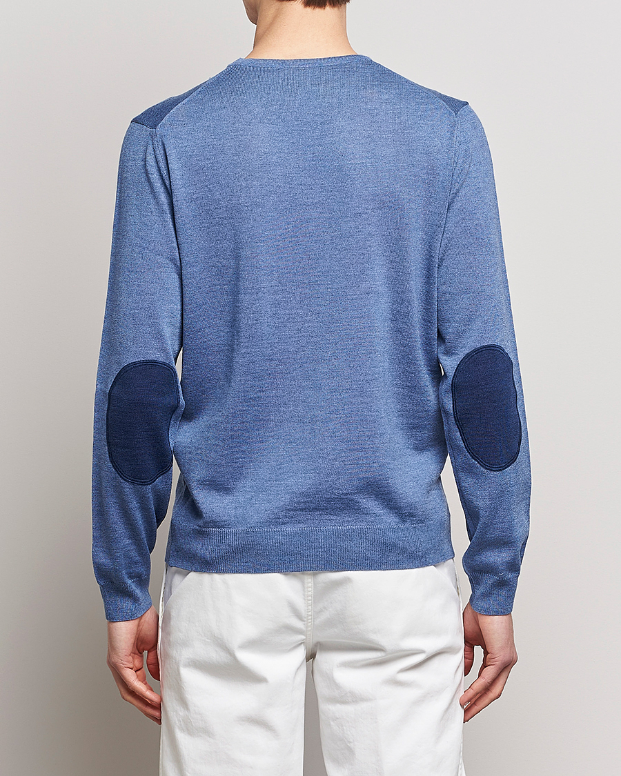 Hombres | Jerséis y prendas de punto | Stenströms | Merino Patch Crew Neck Blue/Blue