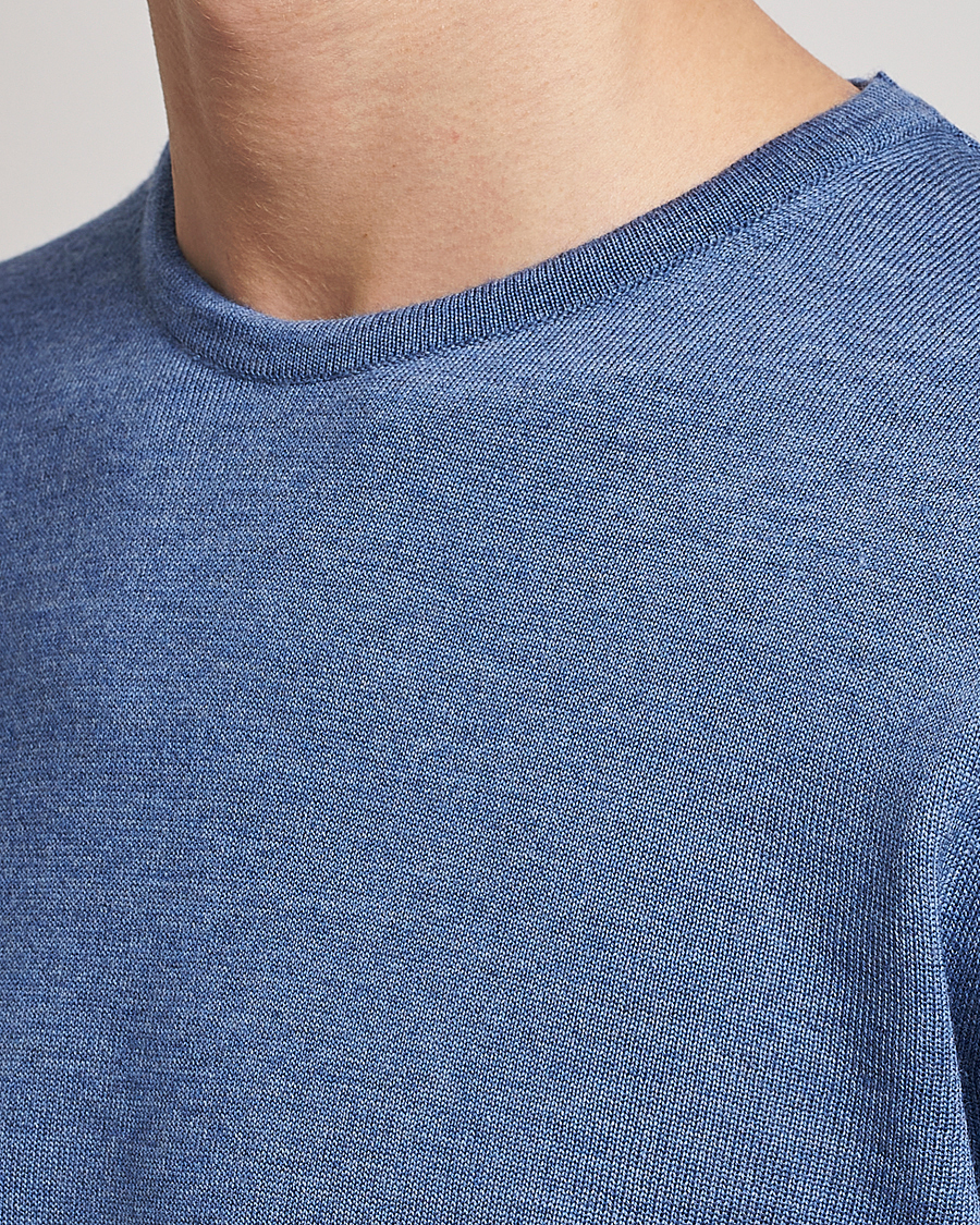 Hombres | Jerséis y prendas de punto | Stenströms | Merino Patch Crew Neck Blue/Blue