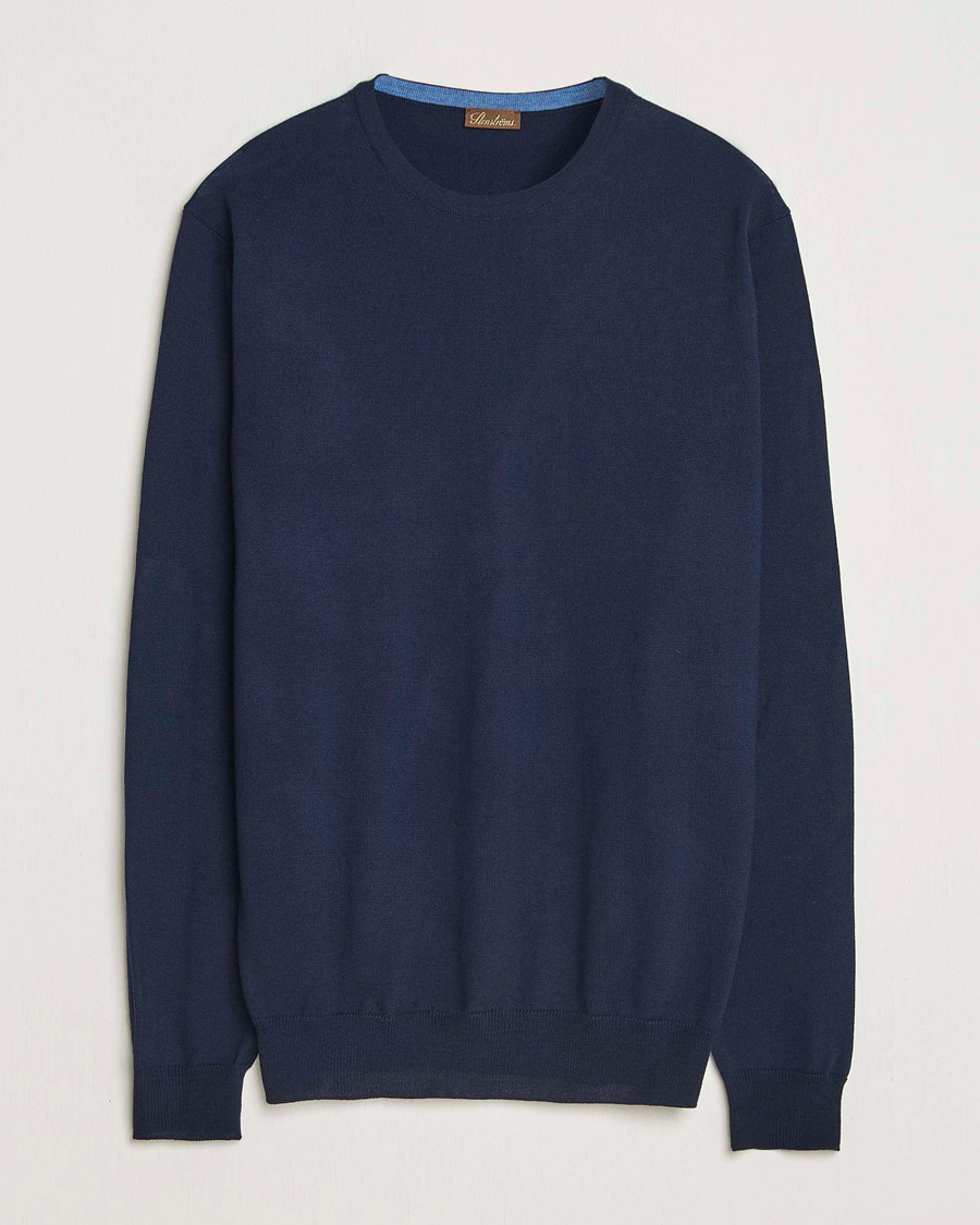 Hombres | Jerséis y prendas de punto | Stenströms | Merino Patch Crew Neck Navy/Blue