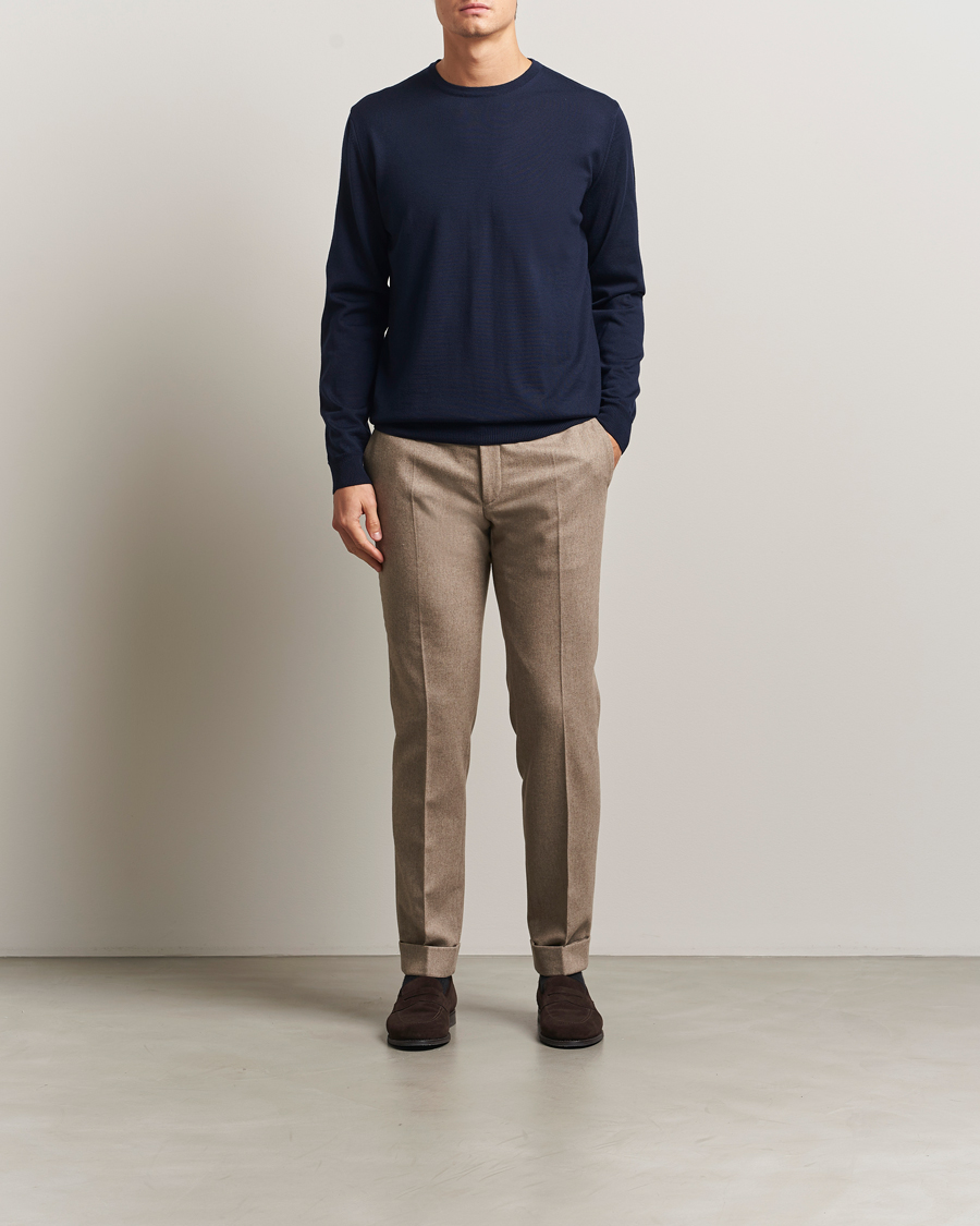 Hombres | Jerséis y prendas de punto | Stenströms | Merino Patch Crew Neck Navy/Blue