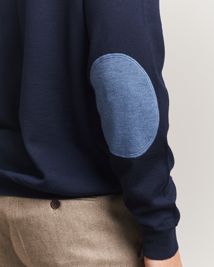 Hombres | Jerséis y prendas de punto | Stenströms | Merino Patch Crew Neck Navy/Blue