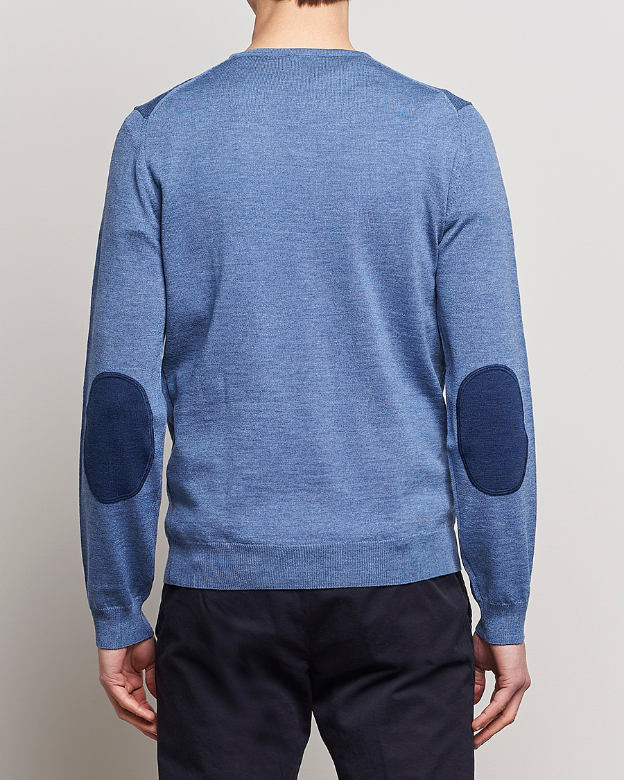 Hombres | Jerséis y prendas de punto | Stenströms | Merino Patch V-Neck Light Blue/Blue
