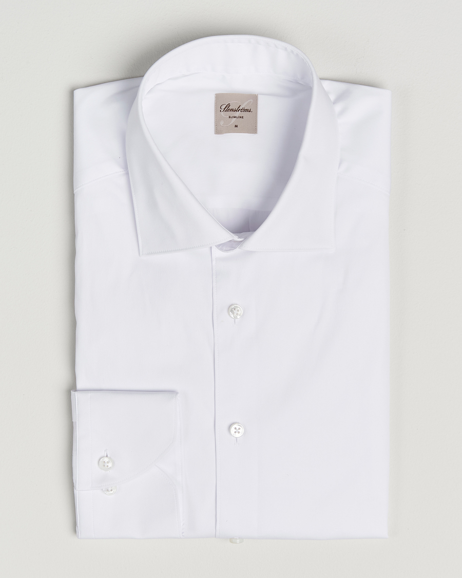 Hombres | Camisas | Stenströms | Slimline Cotton Stretch Shirt White