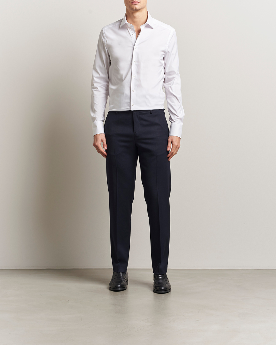 Hombres | Camisas | Stenströms | Slimline Cotton Stretch Shirt White