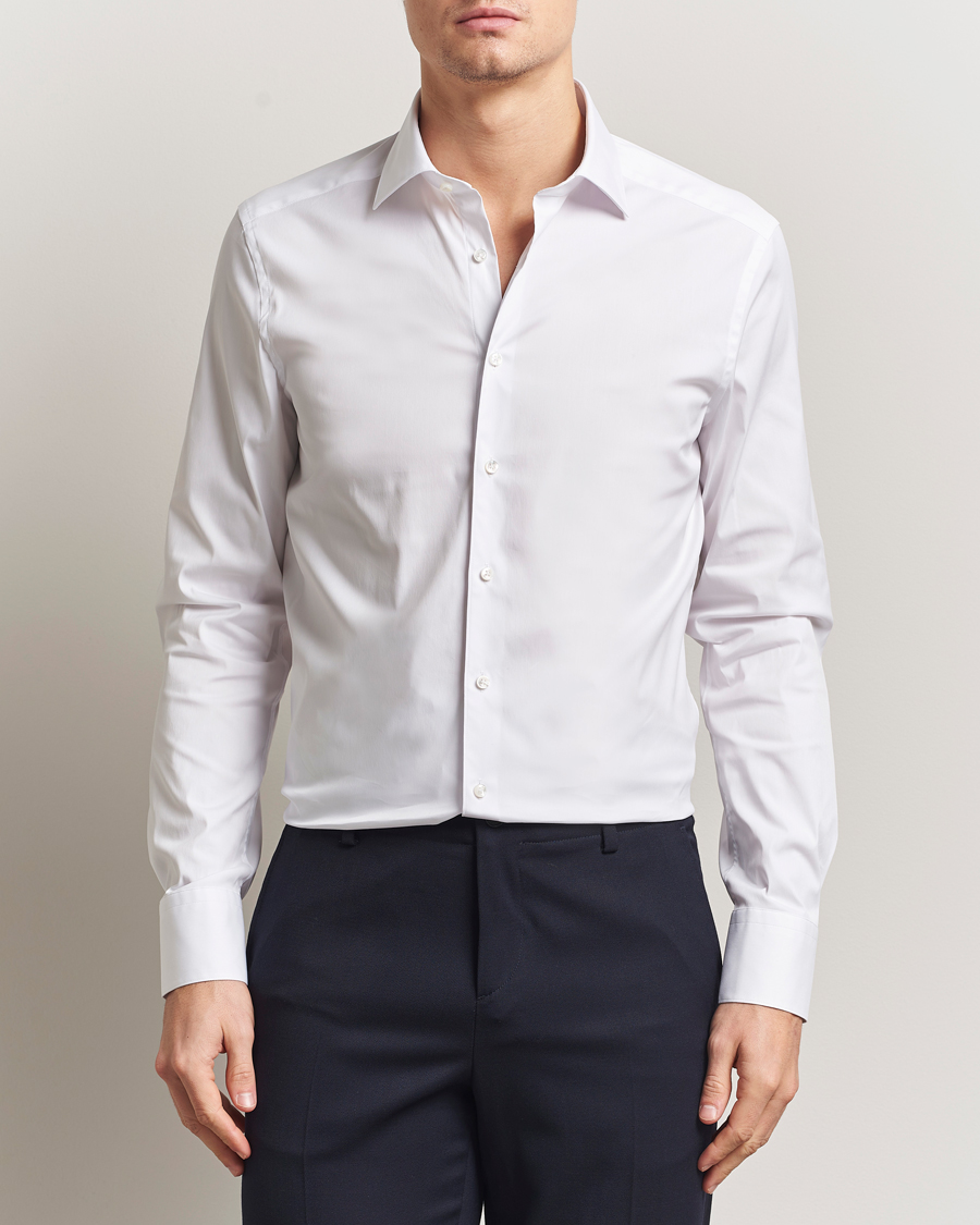 Hombres | Camisas | Stenströms | Slimline Cotton Stretch Shirt White