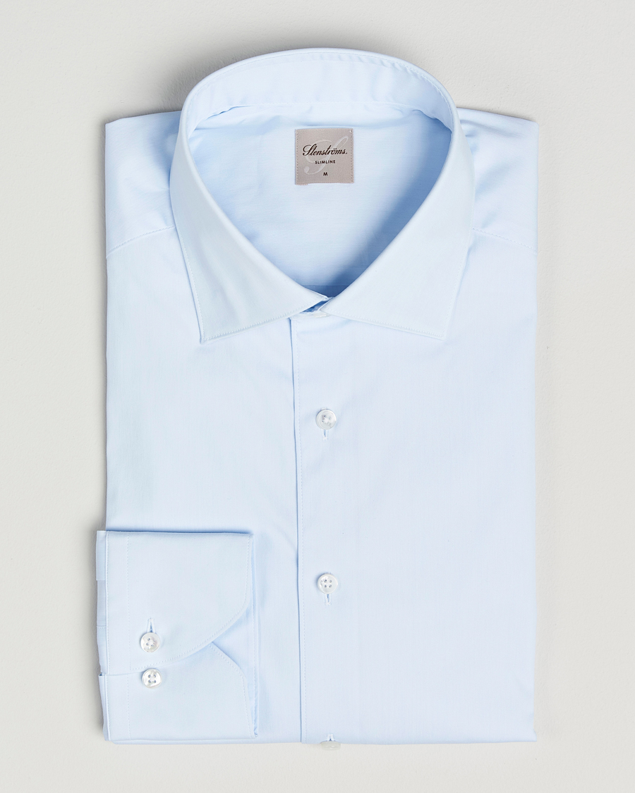 Hombres | Camisas | Stenströms | Slimline Cotton Stretch Shirt Light Blue