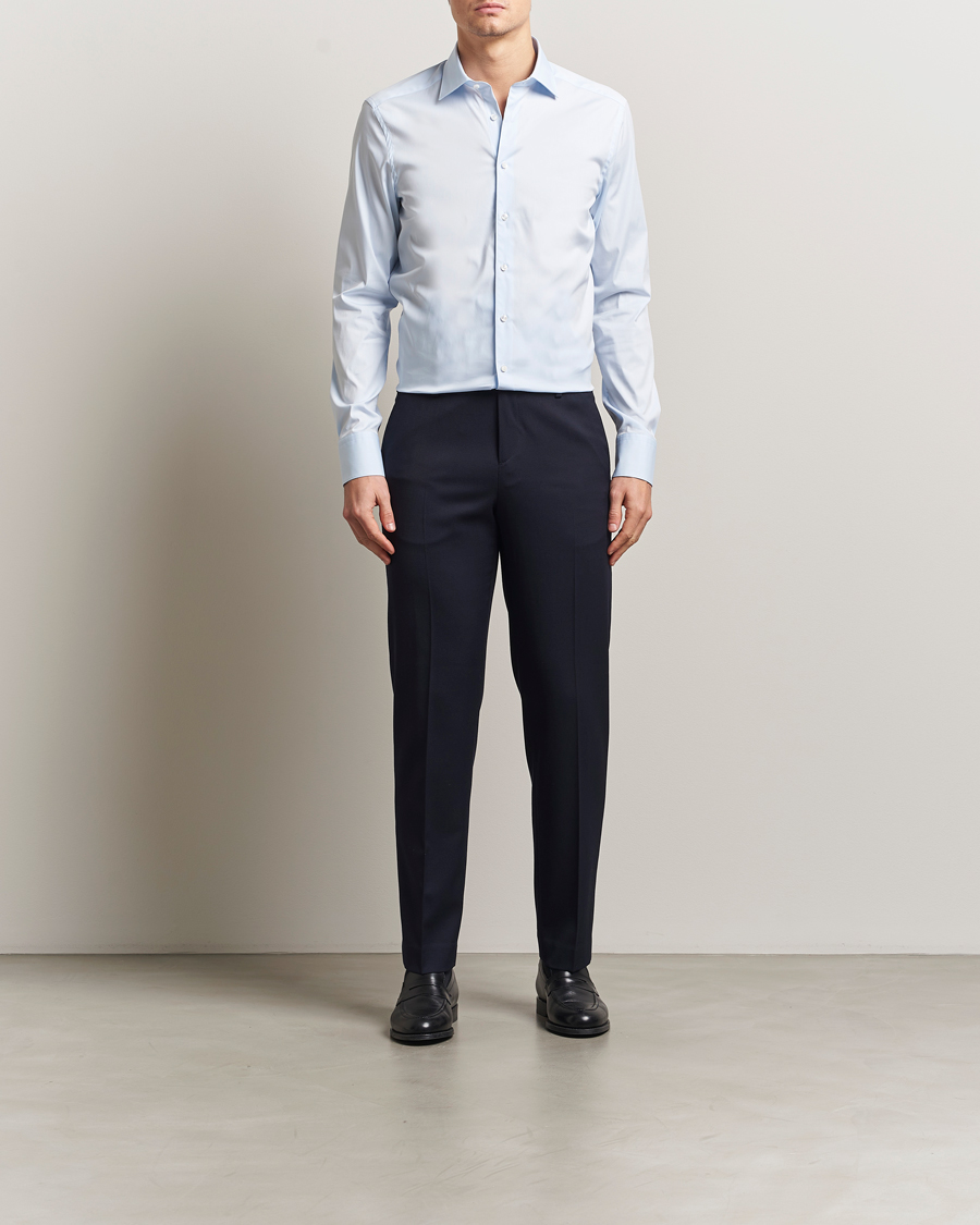 Hombres | Camisas | Stenströms | Slimline Cotton Stretch Shirt Light Blue