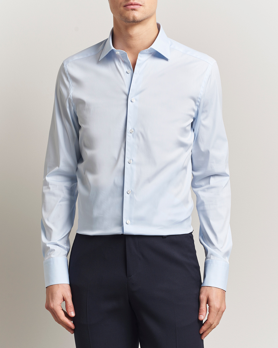 Hombres | Camisas | Stenströms | Slimline Cotton Stretch Shirt Light Blue