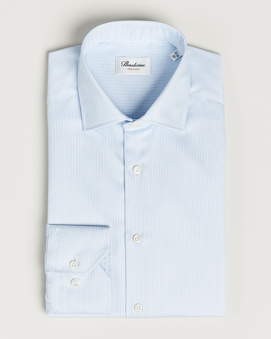 Hombres | Camisas | Stenströms | Superslim Cotton Twill Striped Shirt Blue/White