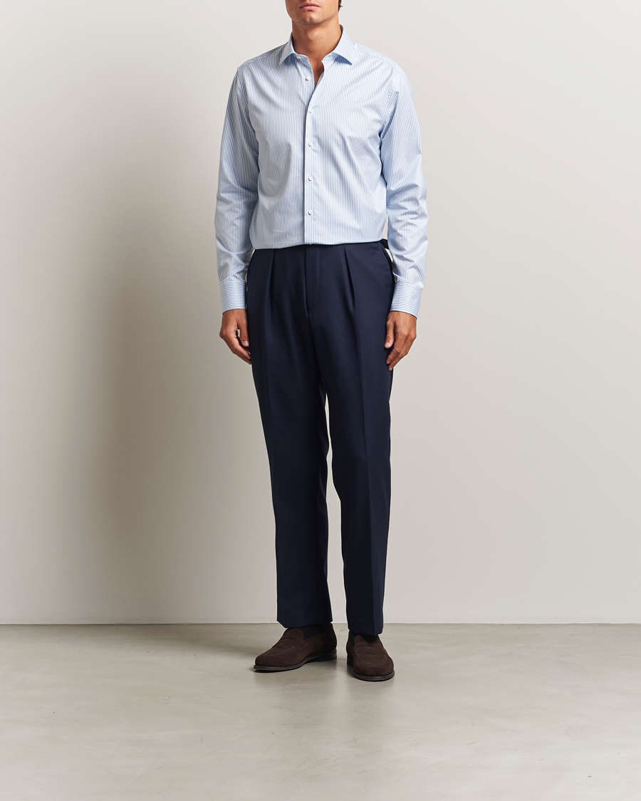 Hombres | Camisas | Stenströms | Regular Fit Striped Cut Away Shirt Blue/White